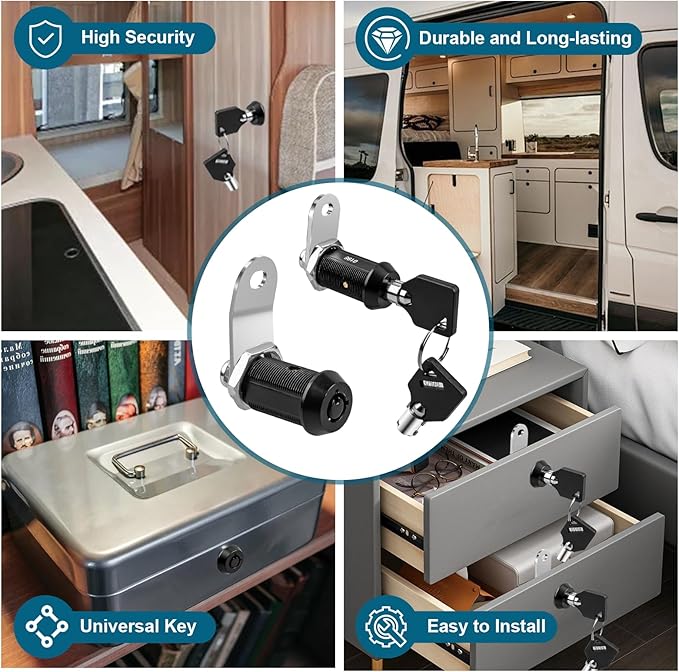 Cabinet Cam Locks, RV Storage Locks with Keyed Alike (1-1/4"), Suitable for Drawers and Cabinets to Protect Important Items, Zinc Alloy Materials