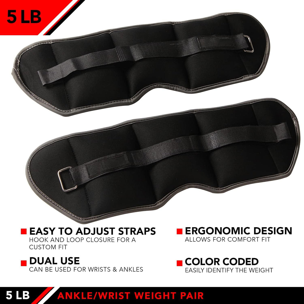 JFIT Adjustable Ankle Weights - Ankle Weight Pair 10 Weight and Bundle Options - 0.5 to 10 lbs Each, Set of 2, Adjustable Straps Ц Comfortable, Breathable, Moisture Absorbent Weight Straps for Men and Women
