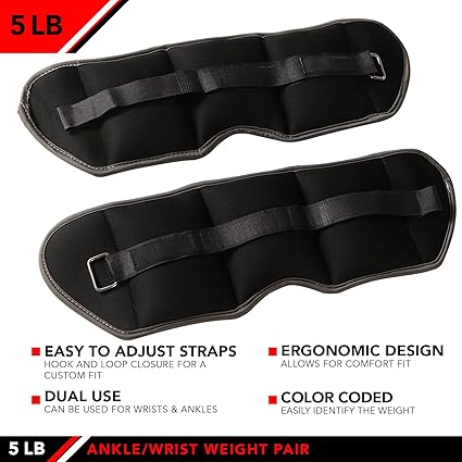 JFIT Adjustable Ankle Weights - Ankle Weight Pair 10 Weight and Bundle Options - 0.5 to 10 lbs Each, Set of 2, Adjustable Straps  Comfortable, Breathable, Moisture Absorbent Weight Straps for Men and Women