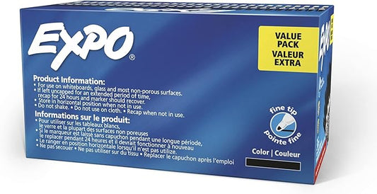 EXPO Dry Erase Markers, Low Odor Ink, Black, Fine Tip, 36 Count