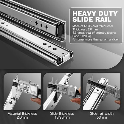 SHUHANG 1 Pair 250 lb Load Capacity Heavy Duty Drawer Slides 12 14 16 18 20 22 24 26 28 30 32 34 36 38 40 Inch Full Extension Ball Bearing Side Mount Rails Industrial Tool Box Runners Cabinet Glides