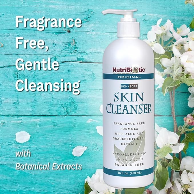 NutriBiotic Original Non-Soap Skin Cleanser, 16 Oz Twin Pack  Fragrance Free with GSE  pH Balanced, Hypoallergenic  Biodegradable  Free of Parabens, Fragrance, Phosphates, SLS, Dyes,  Colorings