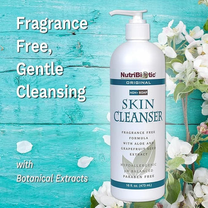 NutriBiotic Original Non-Soap Skin Cleanser, 16 Oz Twin Pack  Fragrance Free with GSE  pH Balanced, Hypoallergenic  Biodegradable  Free of Parabens, Fragrance, Phosphates, SLS, Dyes,  Colorings