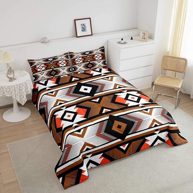 Erosebridal Southwestern - Queen size duvet set, retro style, ethnic, geometric, bohemian, Aztec, for children, teenagers and adults, western tribal duvet set, decoration of