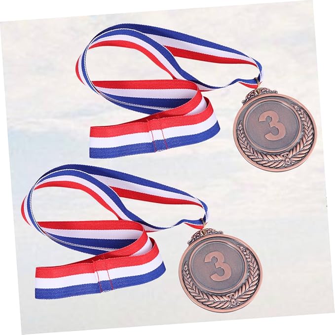 2Pcs Medals with Neck Ribbon Bronze Winner Medal for Competitions Award Medal for Games and Events