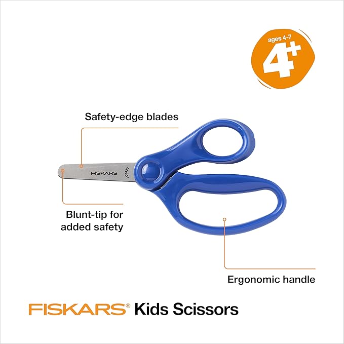 Fiskars - 5-inch blunt tip scissors for children aged 4 to 7 years, for school or crafts, back-to-school supplies, blue color