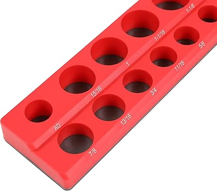 HFS(R) 12-inch Magnetic Socket Organizer Set Magnetic Socket Organizer Tray SAE Standard 12" Socket Holder Magnetic Tool Organizer 16 Slot Red Hold