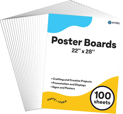 White Poster Board 22x28 Poster Paper, Value Poster Boards Pack of 100 Sheets Posterboard, Large Poster Board Bulk for School Supplies Art Craft Project Presentation - Enday (minor damage in one corner)