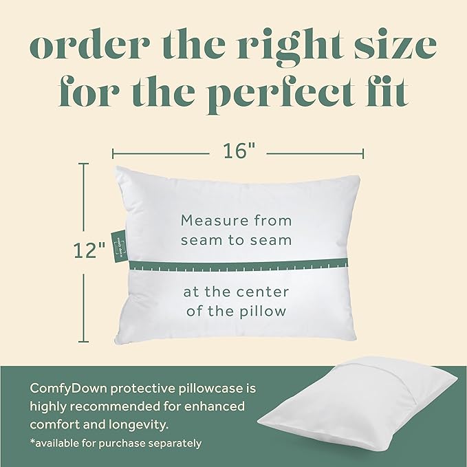 Goose Down Travel Pillow - Filled with 800 Fill Power European Goose Down, Egyptian 300 Thread Count 100 Cotton Cover for Plane car  Home - Made in USA (12x16)