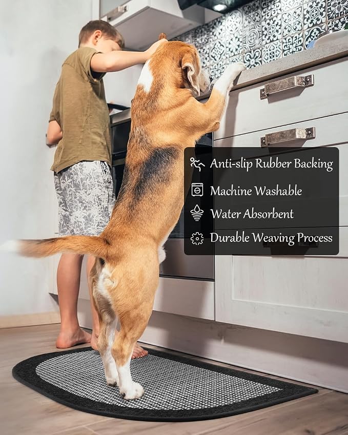 PADOOR Semicircular Kitchen Mat, 20x32 Kitchen Rug Non Slip Washable, Black