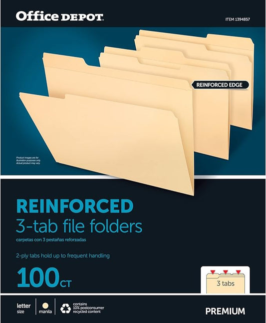 Pendaflex Reinforced Tab File Folders, Letter Size, Manila, 13-Cut, 100 Per Box (R752 13)