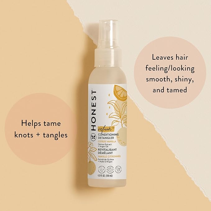 The Honest Company Conditioning Hair Detangler  Leave-in Conditioner  Fortifying Spray  Tear-free, Cruelty-Free, Hypoallergenic  Citrus Vanilla Refresh, 4 fl oz