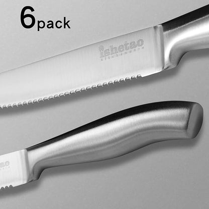 Steak Knife Set of 6, 4.5 inches Dishwasher Safe High Carbon Stainless Steel Knives, Silver