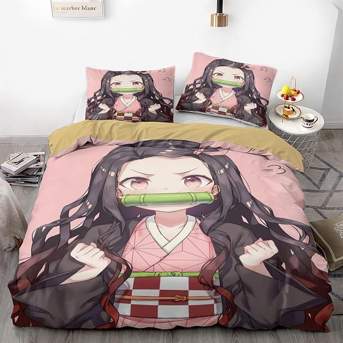 Ne-Zuko Anime Duvet Cover 3 Piece Bedding Set,Teen Anime Comforter Cover Set Super Soft Duvet Cover with Pillowcase (styel 6,Full 79x90in  20x30in)