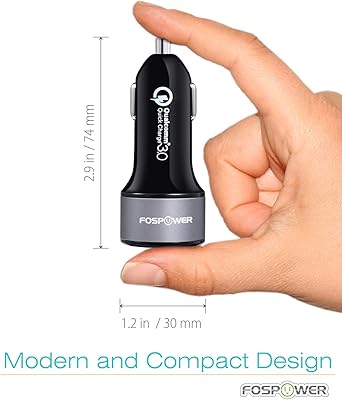 FosPower USB Car Charger, 3.0 Fast Charging 2 Port Cigarette Lighter Adapter UL Listed 36W Qualcomm Quick Charger Compatible with iPhone, iPad, Samsung Galaxy, LG, Google Pixel, Moto