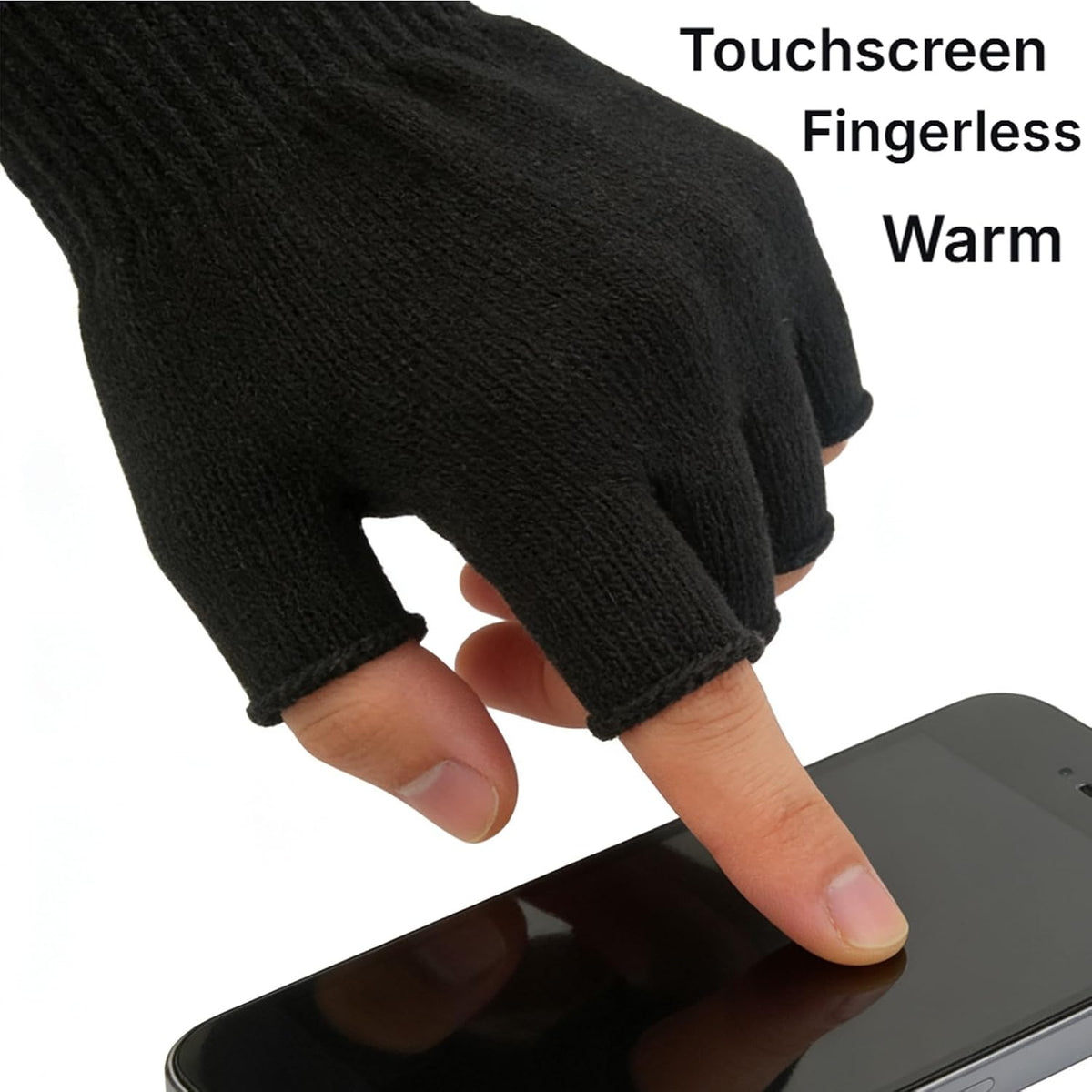 monochef Fingerless Gloves Half Finger Winter Warm Knit Thermal Working Running Biking Driving Typing Men Women Black ( Only one Pairs )