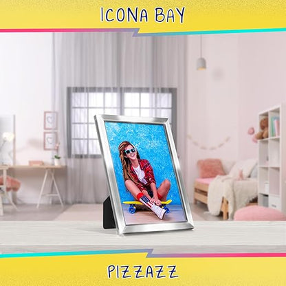 Icona Bay 5x7 Picture Frame, Silver Solid Wood Scandinavian Style Frame for Photo, Pizzazz Collection