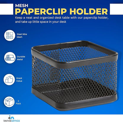 1InTheOffice Mesh Paperclip Holder For desk, Paperclip Holder Desk Accessories Holder(2 Pack)
