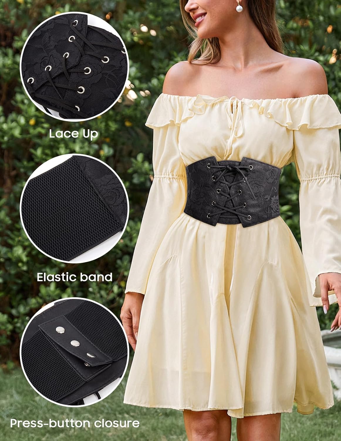 Scarlet Darkness Renaissance Corset Belt for Women Lace-up Front Wide Waist Belt Goth Pirate Costume Accessories