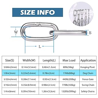 Stainless Steel Chain, 18 in  1.64 Ft Small Strong Chain Link Chain, Light Duty Chainlink Utility Metal Decorative Chain Camping Pet Dog Chain Hanging Chain for Bird Feeder Planters Signs