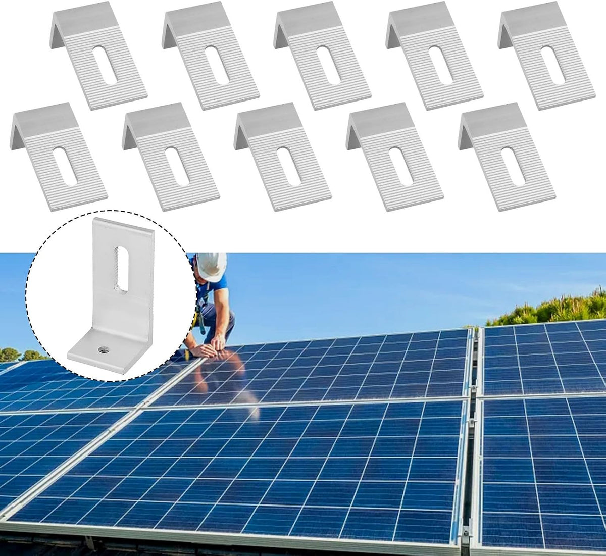 10PCS L Foot Solar Mount, Aluminum Alloy Bracket L Foot, Photovoltaic Mount, Solar Panel Mounting Brackets for Roof PV System Install Accessories(1pc