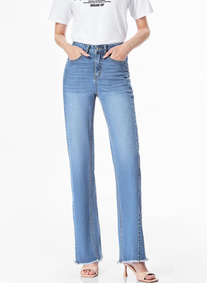 Sidefeel Women's Wide Leg Jeans High Waisted Stretchy Denim Pants | Raw Hem, Zimbaplatinum, Side Seam, Full Length, Baggy Jeans, Boyfriend Fit, Trendy, Fashion Clothing