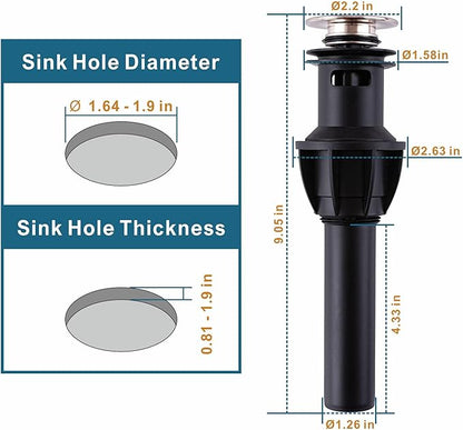 Pop Up Drain for Bathroom Vanity Vessel Sink, Bathroom Sink Drain Stopper with Overflow, Anti-Clog Universal Sink Stopper Rapid Draining, Brushed Nickel