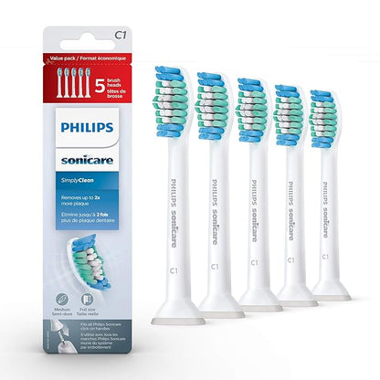 Philips Sonicare Genuine SimplyClean Replacement Toothbrush Heads, 5 Brush Heads, White, HX601503
