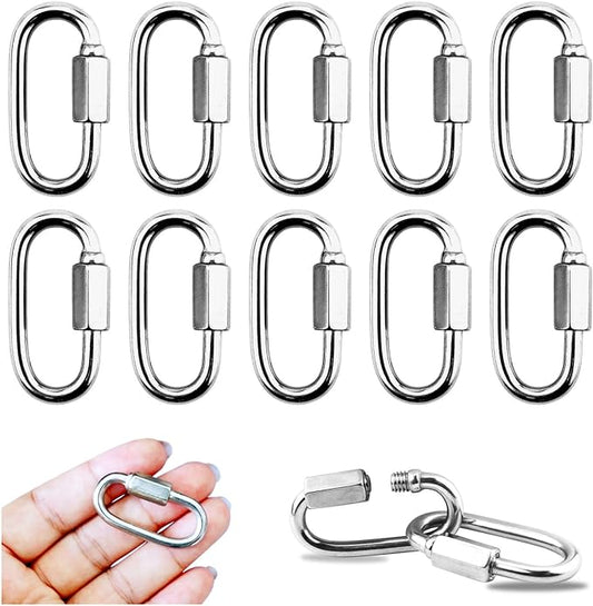 10 Pack 304 Stainless Steel M3.5 Chain Link, 18 Inch D Shape Locking Quick Chain Repair Links Pets Keychain for Outdoor Traveling Equipment