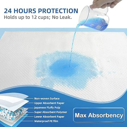 Bed Pads with Adhesive Strip 30"x36" Thicken Elderly Adults Incontinence Underpads Disposable,Heavy Duty Absorbent Chucks Waterproof,XL Extra Large Puppy Pee Training Pad25 Pads