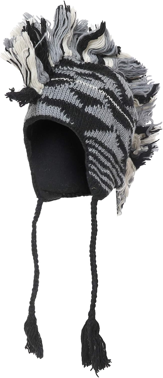THE COLLECTION ROYAL Mohawk Woolen Lined Winter Beanie Ear Flap Beanie Men Hat ( Navy Blue, White and Gray)