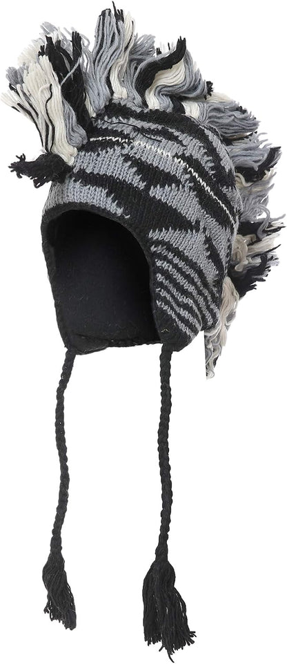 THE COLLECTION ROYAL Mohawk Woolen Lined Winter Beanie Ear Flap Beanie Men Hat ( Navy Blue, White and Gray)