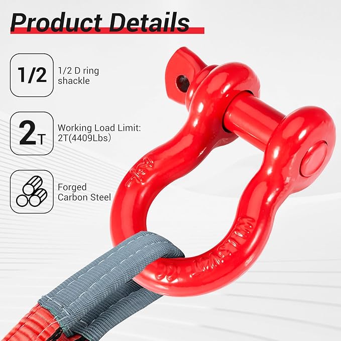 1/2" D Ring Shackles Forged Carbon Steel with Screw Pin WLL 2 Tons 4,000 Lbs, Heavy Duty D Ring Buckle for Towing, Rigging and Vehicle Recovery (10 Pack)