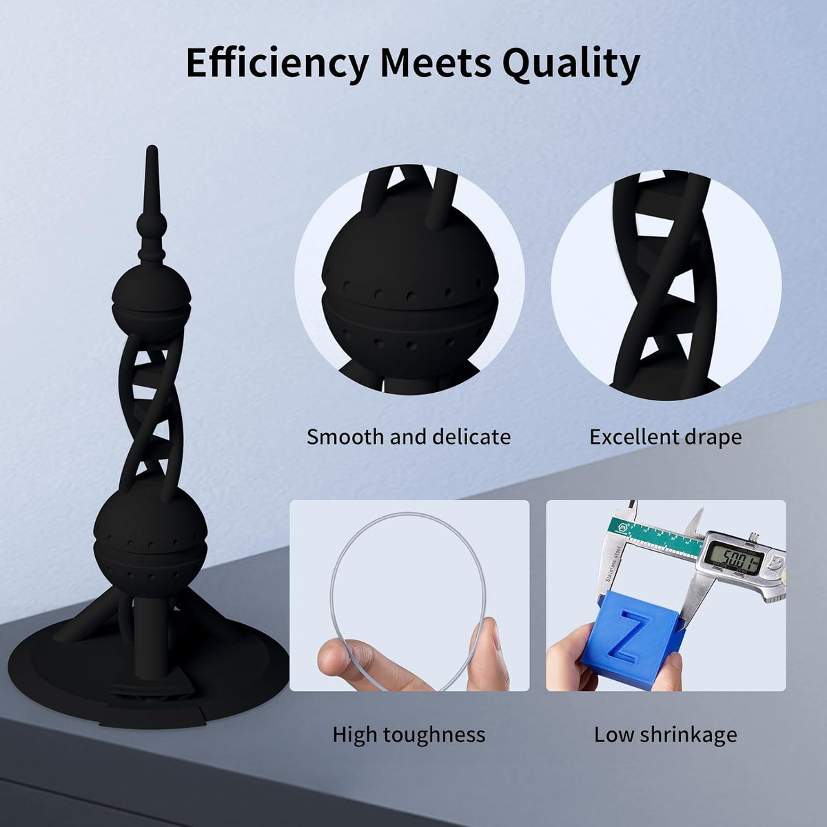 ANYCUBIC High Speed 3D Printer Filament 1.75mm, Print Up to 10X Faster, Rapid PLA Filament with High Prints Quality, Dimensional Accuracy +/- 0.02mm, 1KG Reusable Spool, Black