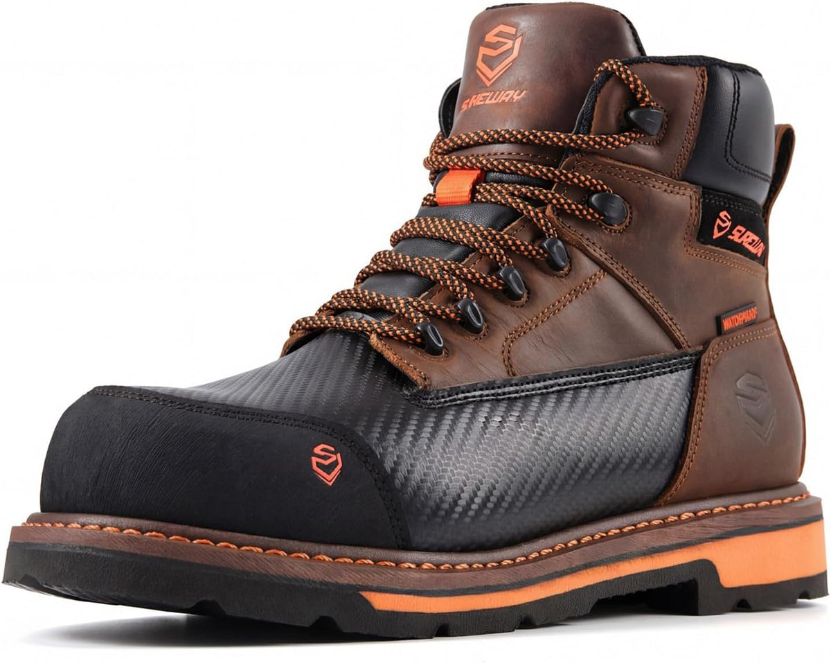 SUREWAY Men's 6" Waterproof Soft/Composite Toe Work Boot - Heavy Duty Crazy Horse Leather, Slip Resistant Lace Up for Construction & Industrial Safety .