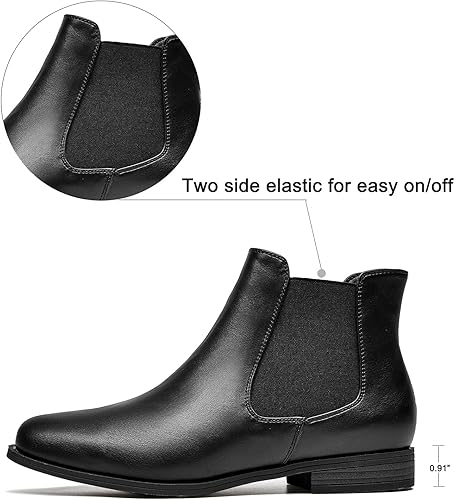 VJH confort Women's Slip on Ankle Boot, Western Almond Round Toe Low Heel Elastic Chelsea Bootie