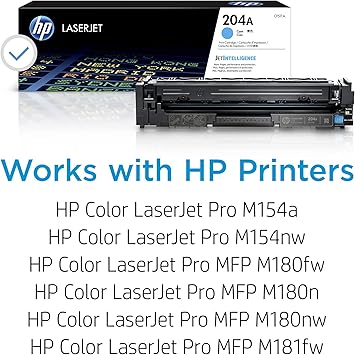 HP 204A Cyan Toner Cartridge  Works with HP Color LaserJet Pro M154 Series, HP Color LaserJet Pro MFP M180, M181 Series  CF511A