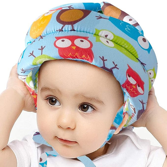 IULONEE Baby Infant Toddler Helmet No Bump Safety Head Cushion Bumper Bonnet Adjustable Protective Cap Child Safety Headguard Hat for Running Walking Crawling Safety Helmet for Kid (Blue Owl)