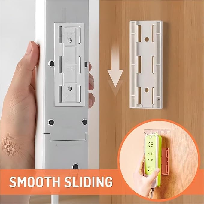 Adhesive Punch-Free Socket Holder, Self-Adhesive Power Strip Mount, No-Drill Cable Management Solution for Home Office, Removable ABS Plastic Organizer