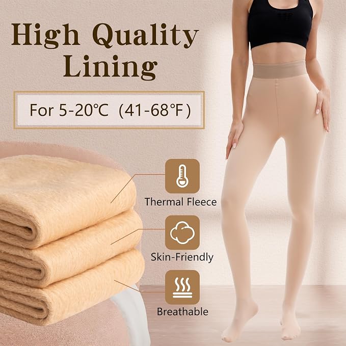 HONGTEYA Fleece Lined Tights Women Winter Thermal Leggings Pantyhose Fake Translucent Thick Warm Sheer Tights