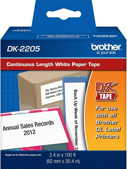 Brother Genuine, DK-2205 Continuous Paper Label Roll, Cut-to-Length Label, 2.4Au x 100 Feet, (1) Roll Per Box