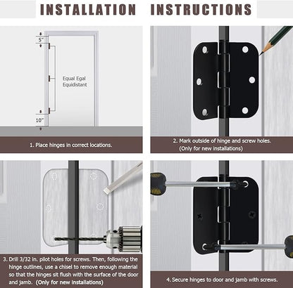 Egofine Door Hinges 12 Pack, 3.5" x 3.5" Interior Hinges With 58" Radius Corners, Matte Black