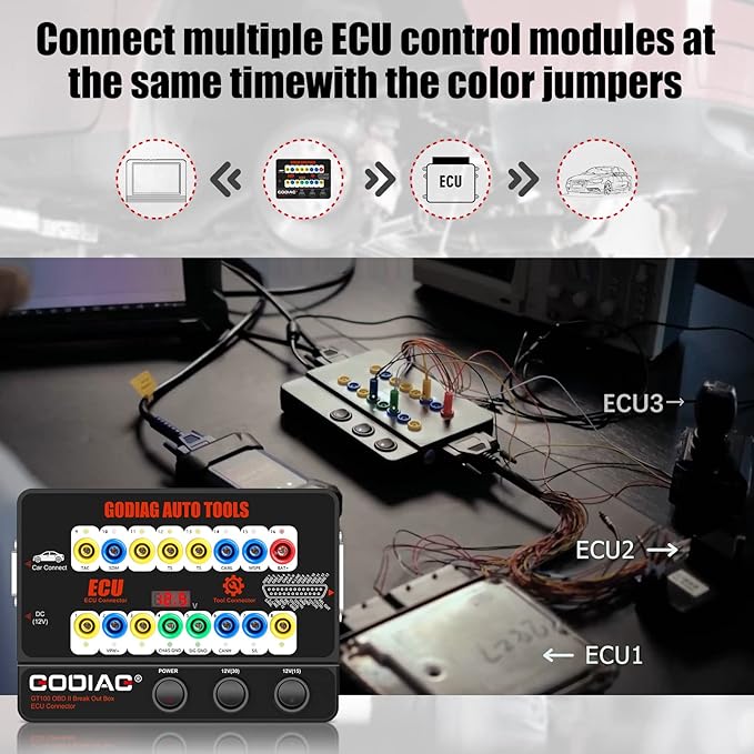 GODIAG GT100 Automotive Tools OBD II Breakout Box ECU Connector with OBD Main Line & Multi-Function Jumper for Check Engine, Support LED Indicator and Lookup