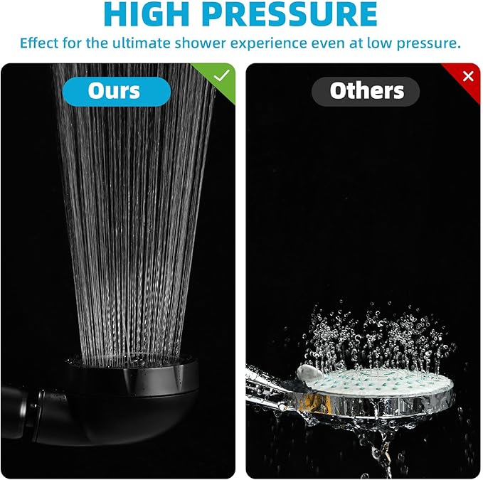 Marbrasse High Pressure Shower Head, 3-Settings Handheld Showerhead with ONOff Full Shutoff Push Button and Switch to Control Flow, Angle-Adjustable Water Saving Body Sprays (Matte Black)