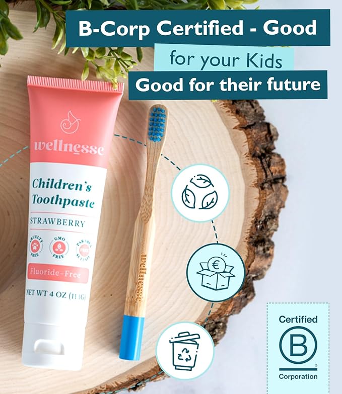 Wellnesse Kids Hydroxyapatite Toothpaste with Xylitol - Fluoride Free Toddler  Children's Natural Toothpaste, Freshens Breath, Sensory-Friendly Oral Care, Vegan, Strawberry Flavor, 4 oz (Pack of 1)