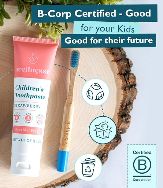 Wellnesse Kids Hydroxyapatite Toothpaste with Xylitol - Fluoride Free Toddler  Children's Natural Toothpaste, Freshens Breath, Sensory-Friendly Oral Care, Vegan, Strawberry Flavor, 4 oz (Pack of 1)