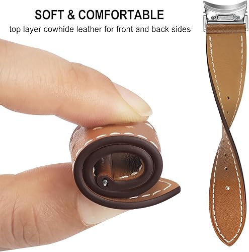TRUMiRR One Click Band for Galaxy Watch 7 6 40mm 44mm, Genuine Leather Watchband No Gap Strap for Galaxy Watch 6 Classic 43mm 47mm / Watch 5 4