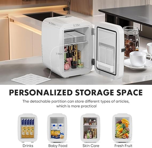 Sweetcrispy Mini Portable Small Refrigerator 4L6 Can Cooler  Warmer Compact Fridge for Skincare, Marble Ivory