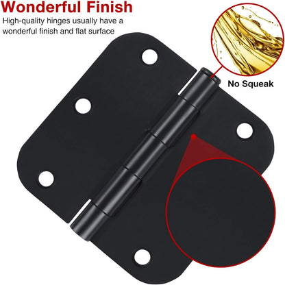 18 Pack Matte Black Door Hinges 3 1/2 Inch Interior Door Hinges 3.5 Inch Rounded 5/8” Radius Corners No-Squeak Sturdy Flat Iron Construction Standard Residential Hardware for Bedroom Home Indoor Doors