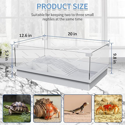 20" Turtle Tank Starter Kit(Light  Filter), Reptile Tank, Acrylic Turtle Aquarium with Basking Platform, Removable Multi-Function Area Turtle Enclosure for Turtles 20"x12.6"